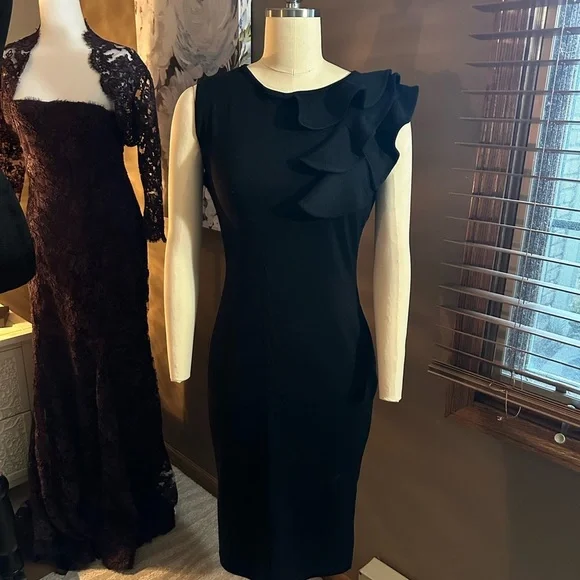 Visage Women’s Elegant Formal Ruffle sleeveless midi cocktail dress - Picture 3 of 7